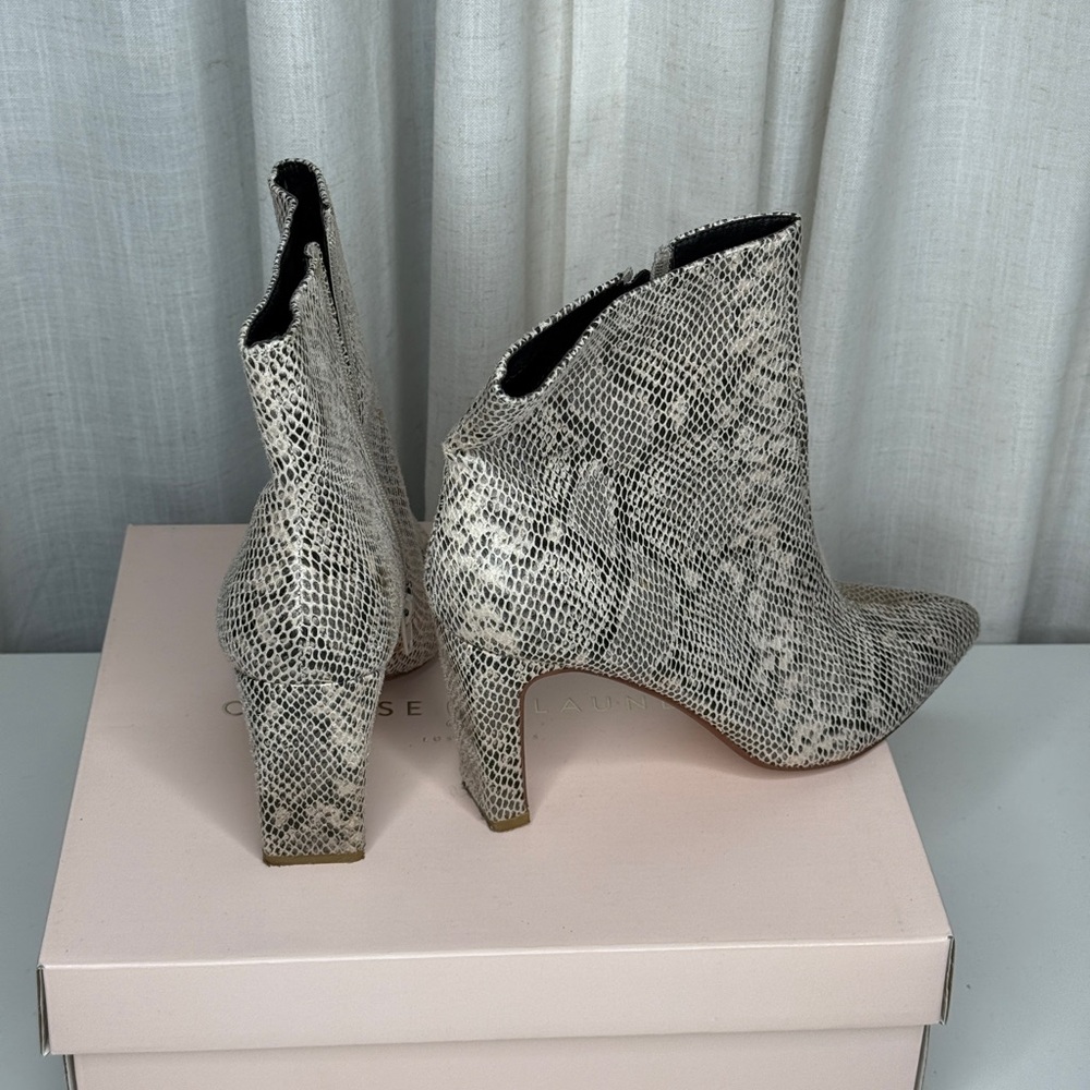 Chinese Laundry Black and White Snakeskin Ankle Boots